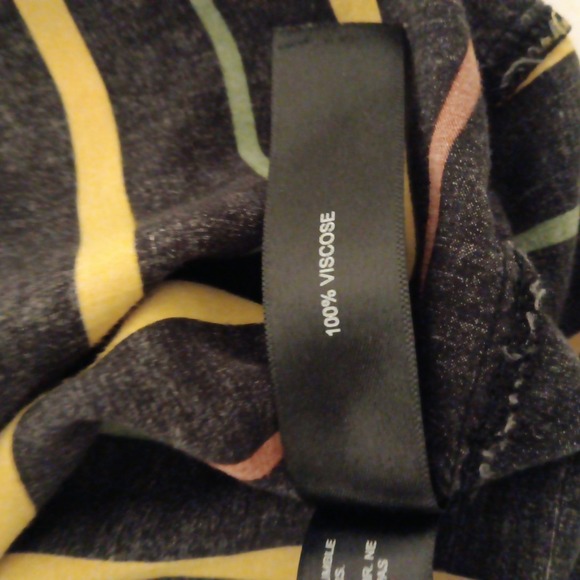 Denim & Flower Men's Button-up Shirt Sz. L Black w/Red/Yellow/Green Stripes - Picture 6 of 9